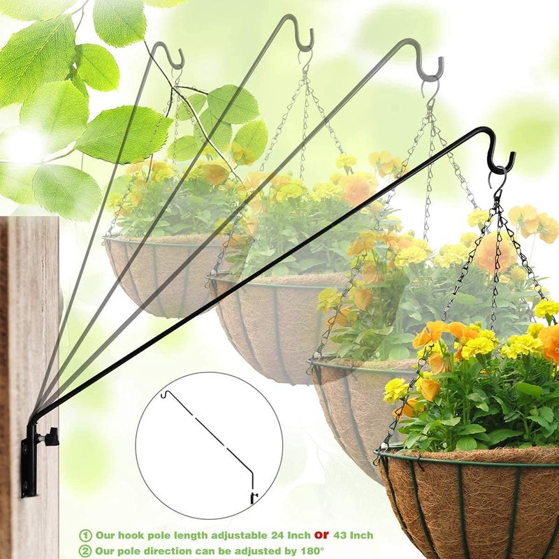 MIXXIDEA Heavy Duty Extended Reach Wall Mounted Deck Hook Wall Pole, Wall Bracket Direction and Length Adjustable Plant Bracket for Bird Feeders, Planters, Suet Baskets, Lanterns, Wind Chimes and More,Black - Image 3